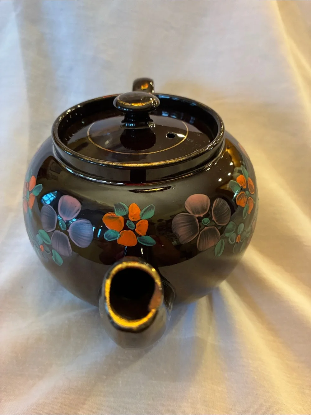 Vintage Hand-Painted Floral Ceramic Teapot